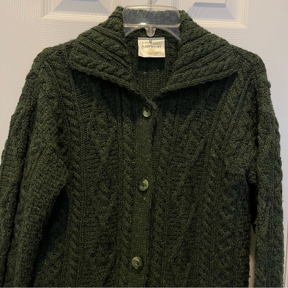 Kilronan Knitwear Cardigan Women’s Med Wool Cable Knit Chunky Sweater Green - Picture 2 of 9